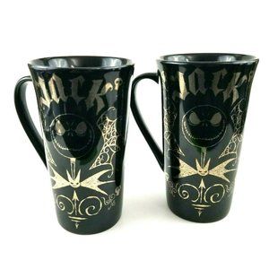 2 Disney Nightmare Before Christmas Jack Skellington Black Gold 14oz Coffee Mugs